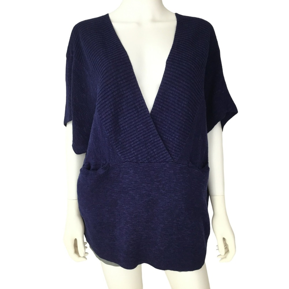 Free People Beach Linen Blend Sweater Top Womens Medium Oversized Boxy Pockets